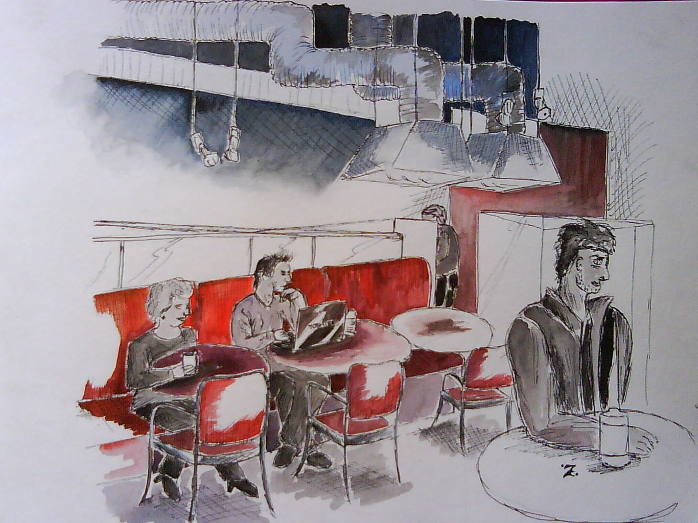 Café Pompidou Aquarelle